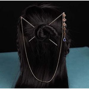 Chinese Stijl Elegante Parel Kwastje Dubbele Ketting Haar Vork Retro Han Kleding Hoofdtooi Twee Haar Sticks Voor Vrouwen Haaraccessoires