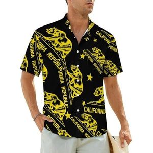 California Republic Bear herenoverhemden korte mouwen strandshirt Hawaiiaans shirt casual zomer T-shirt L