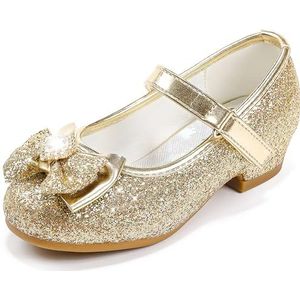 Furdeour Mary Jane Meisjes Bruiloft Bloem Bruidsmeisjes Hakken Glitter Prinses Schoenen voor Kinderen Peuter, Goud, 11 UK Child