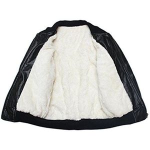 LaoZan Kinderen jongens PU lederen jas mantel herfst winterjas kunstlederen jas bomberjack, Zwart dik., 120