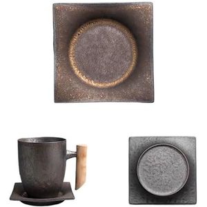 BLacOh Mokken keramische vintage kantoor thee water beker creatieve retro aardewerk koffie melk mokken met houten handvat drinkgerei koffiemokken (maat: zoals getoond, kleur: 2-1 set)