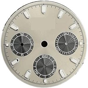 Youngran 29 mm horloge wijzerplaat compatibel for VK63 Beweging Groene Lichtgevende Dials Horloge Reparatie Onderdelen Wit Zwart Horloge Gezichten Vervanging Accessoires leisurely (Color : Grey)