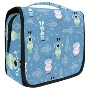Hangende opvouwbare toilettas cartoon blauwe raket mopshond make-up reisorganizer tassen tas voor vrouwen meisjes badkamer