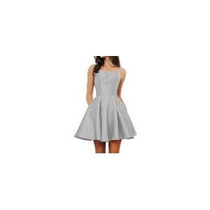 Korte thuiskomst jurken voor tieners met zakken vrouwen spaghettiband satijnen baljurk, Zilver, 50
