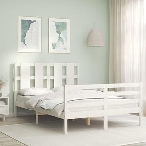 LAPOOH Bedframe met hoofdeinde, wit, 120 x 200 cm, massief hout, meubels, bedden en accessoires, bedden en bedframes (SPU: 3194112)