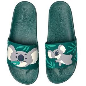 Dedoles Slides & Slippers voor Dames, Heren & Kinderen Zwembad Sandalen Grappige Boeken Koffie Feest Pizza Vos Beer Lama Wolken Schoeisel Cadeau, kleur: Groen, motief: Koala en blaadjes, grootte: 36