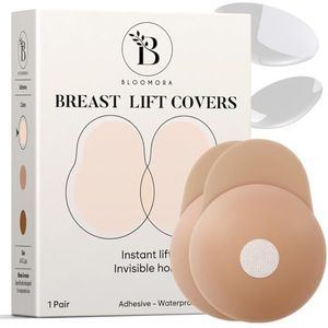 Bloomora Nipple Covers voor Vrouwen met Lift – Zelfklevende Siliconen Borstlifters – Onzichtbare & Herbruikbare Push-Up Covers met Trekstrip – Maat 1 (Cup A–B) – Crème