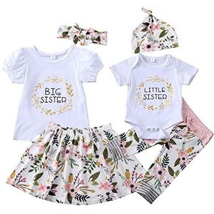 Winmany Peuter Baby Meisjes Zuster Bijpassende Outfits Romper Bloemen Broek Rok Jurk, Kleine Zusje Korte Mouw, 0-3 maanden