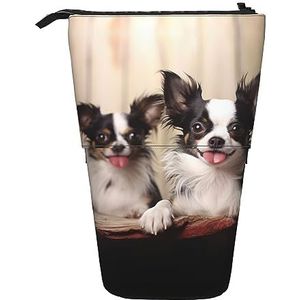 RLDOBOFE Leuke Hond Print Potlood Tas Stand-Up Intrekbare Potlood Doos Organizer Pen Houder Opbergtas Cosmetische Tas Voor Office Kerst Vakantie Gift, Zwart, Eén maat