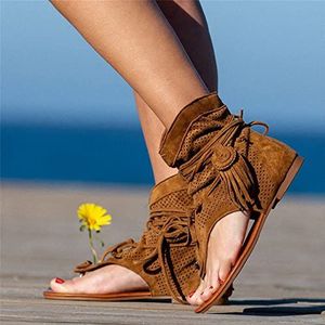 Sandalen voor Vrouwen Zomer Kwastje Platte Clip Schoenen Dressy Open Teen Comfy Casual Zomer Hoge Hak Platform Ademend Strand Sandalen met Rits,Bruin,US6/EU37