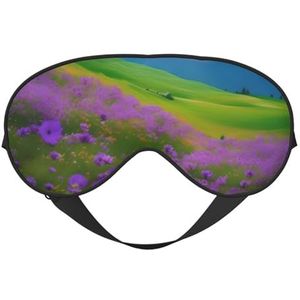 Natuur Paarse Bloemen Weide Berg Schilderachtige Print Lichtgewicht Slaap Masker Ademend Lichtblokkerende Reizen Yoga Outdoor Avonturen