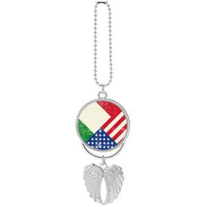 USA En Italiaanse Vlag Auto Achteruitkijkspiegel Opknoping Ornament Angel Wing Hanger Lucky Charm Voor Auto Interieur Zilver-Stijl