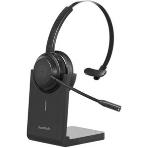 Avantalk Alto Solo - Draadloze headset met mic voor werk. Qualcomm Bluetooth, CVC-ruisonderdrukking, oplaadstandaard, dempfunctie. Ook bedraad te gebruiken.