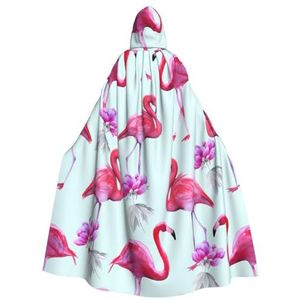 WURTON Roze Flamingo's Print Hooded Mantel Unisex Halloween Kerst Hooded Cape Cosplay Kostuum Voor Vrouwen Mannen