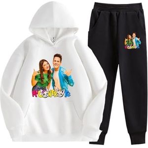 MAOXITCATY Kinderhoodie en broekset, schattige cartoonprint lange mouwen hoodiesportset voor kinderen,Wit,110cm