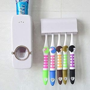 Auto Automatische Tandpasta tandpasta houder tandenborstel Dispenser + 5 Tandenborstelhouder Set Wall Mount standhouder