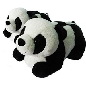 Onmygogo 3D nieuwe pantoffels voor dames, heren en kinderen, winterpantoffels met harige dieren (panda, beer), Zwart en Wit, 11/13 UK Child