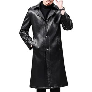Suiting Style Heren Winter Revers Kraag Trenchcoat Cosplay - Halloween Zwart Echt Lederen Kostuum Lange Jas, Zwart, XXL