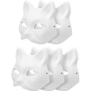 DIY lege maskers overschilderbaar papieren masker witte kat half papier mache kunstmaskers dier effen maskerade maskers voor feest DIY creativiteit en Halloween cosplay accessoires (5 stuks)