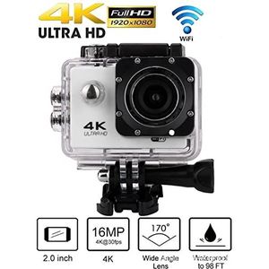 Actiecamera's 4k ultra Hd Mini Action Camera, 2.0 ""Screen WiFi Sports DV Camera, onderwater waterdichte camera, helmcamera's for motorfietsen Waterdichte en duurzame behuizing (Size : White lampshade