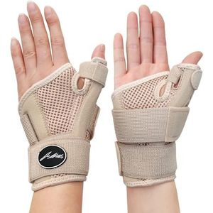 Medische duimbrace/spalk/steun bij artritis, uniseks - Spica/spalk voor triggerduim - Duimspalk links & rechts - F.D.A. middel & gids (Beige, Paar)