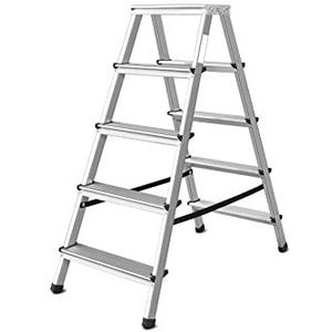 VaGo Aluminium ladder, trapladder, 5 treden, tweezijdige vouwladder