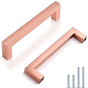 Deurgrepen, 20-pack kasthandgrepen gat midden 128 mm (5 inch) roestvrij staal rosé goud keukenkast kastgrepen vierkante hoektrek meubelbeslag