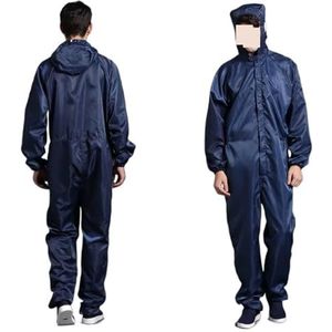 Antistatische Eliminator, Man Vrouw Stofdicht Antistatisch Capuchon Cleanroom Kleding Verf Uniform Overall Kleding Eendelig Overall Schone Werkkleding(Navy,XX-Large)