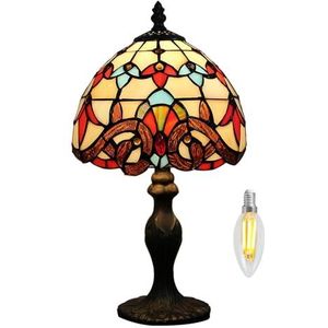 Kinbolas 8 ""tafellamp Tiffany-stijl glas-in-lood lampenkappen Vintage bureaulamp klein bedlampje slaapkamer woonkamer kantoor lezen antieke art deco(Color:A-8)