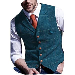 BYLUNTA Business heren tweed vest Herringbone vintage bruiloft wol plaid retro business S-3XL, blauw, XL