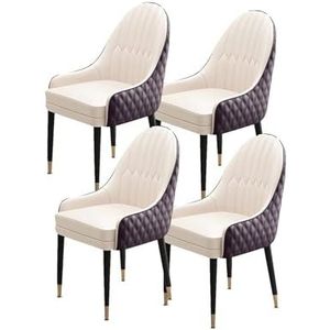 Eetkamerstoelen set van 4, leer zacht gevoerde zitting moderne accent fauteuils huishoudelijke massief houten poten rugleuning stoel