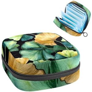Sage Green Ginkgo Bladeren Maandverband Opbergtas, Grote Menstruatie Cup Pouch met Ritssluiting, Menstruatie Pads Bag Store Panty Liners Tampons voor Meisjes Vrouwen