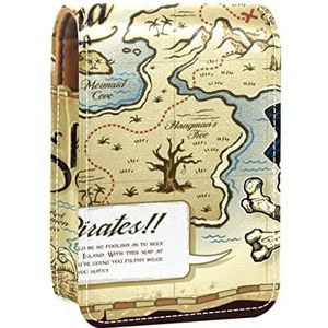 Lipgloss Houder Lipstick Case Draagbare Mini Lipstick Opbergdoos Reizen Lipstick Organizer Case met Spiegel voor Vrouwen Skull Island Schatkaart, Meerkleurig, 9.5x2x7 cm/3.7x0.8x2.7 in