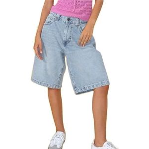 KIHFSODN Baggy jeans Bermuda shorts for dames, Y2K-stijl knielange shorts, vintage rechte denim shorts for tieners(Light blue,L)