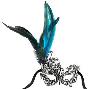 Venetiaanse oogmasker Fancy Dress Accessoire Fluff Feather Diamond Lace voor Party Ball maskers, Pauw Groen 1, M