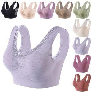 Katoenen Bh Zonder Knopen Voor Liften En Vormen, Comfortabel Ontwerp Zonder Beugels Voor Dagelijks Gebruik(B Taro Purple,3X-Large)