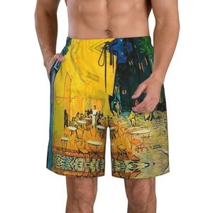 Cafe Terras 's Nachts Print Heren Zwemmen Shorts Trunks Mannen Sneldrogend Ademend Strand Surfen Zwembroek met Zakken, Wit, XXL