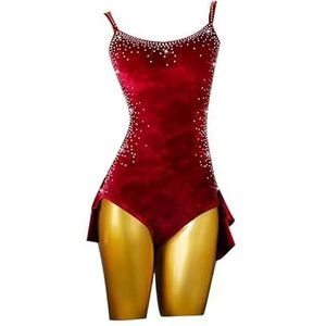 Yhwacyznm Latijns Amerikaanse oefenjurken met bretels Fluwelen chacha-danskleding voor dames Balzaalkleding Tango slim fit kostuum Elastisch ademend danskleding voor rumba en samba,Rood,L