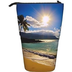 RLDOBOFE hawaii strand print Potlood Tas Stand-Up Intrekbare Potlood Doos Organizer Pen Houder Opbergtas Cosmetische Tas Voor Kantoor Kerst Vakantie Gift, Zwart, Eén maat
