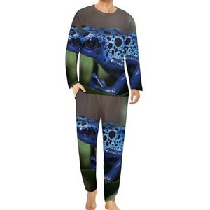 Camouflage blauwe kikkers comfortabele heren pyjama set ronde hals lange mouwen loungewear met zakken XL