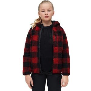 Brandit Kids Teddyfleecejack, hood fleecejack, teddy unisex, Rood/Zwart, 122