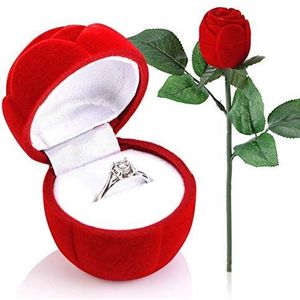 HEEPDD Ringdoos Roos Rood Sieraden Doos Rose Vorm Oorbel Romantisch Voorstel Ring voor Verloving Bruiloft Valentijnsdag