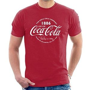 Coca Cola Retro Logo Witte Tekst Heren T-Shirt, Kers Rood, XL