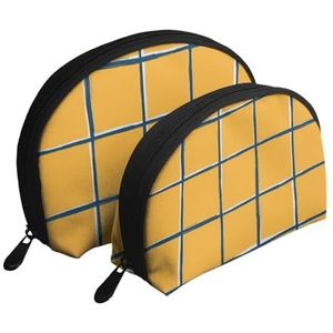 Make-up tas, reizen cosmetische tas 2 stuks draagbare clutch zakje set zakje organisator mosterd geel geruite zwembad tegels patroon, zoals afgebeeld, Eén maat