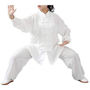 FUYUFU Tai Chi-outfit Van Katoen en Linnen Unisex Vechtsportkleding Kung Fu Kostuum Voor Man en Vrouw (één set) (Wit/Lange mouwen, XS)