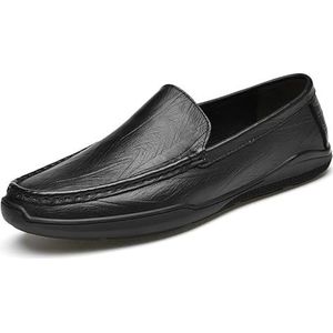 Loafers for heren, effen kleur, ronde neus, veganistisch leer, loafers, platte hak, lichtgewicht, flexibel, klassiek, mode-instappers (Color : Black, Size : 38 EU)