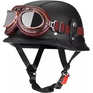 Duitse Stijl Motorfiets Halve Helm, Vintage DOT/ECE Goedgekeurde Open Gezicht Motorfiets Helm Met Verstelbare Snelsluiting Retro Scooter Crash Helm Voor Volwassen Mannen En Vrouwen 2,XXL