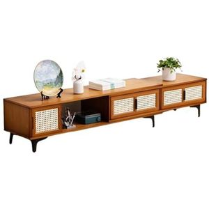 JAVYPPT TV Stand Modern Entertainment Center Eenvoudige Moderne Salontafel Tv Kast Bamboe TV Console Tafel Media Console voor Woonkamer, Slaapkamer, Kantoor (B, (126 ~ 210) *33 * 33 cm)