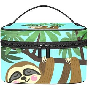 Groene luiaard make-up organizer tas, reismake-up tas organizer case draagbare cosmetische tas voor vrouwen en meisjes toiletartikelen, Meerkleurig, 22.5x15x13.8cm/8.9x5.9x5.4in