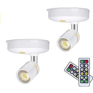 LEASTYLE Spot Lights Batterij Werkt Foto Lichten Mini Accent Lichten Indoor Dimbare LED Spotlight met Afstandsbediening Stick op Overal Draaibare Wandlamp (2 Pack)